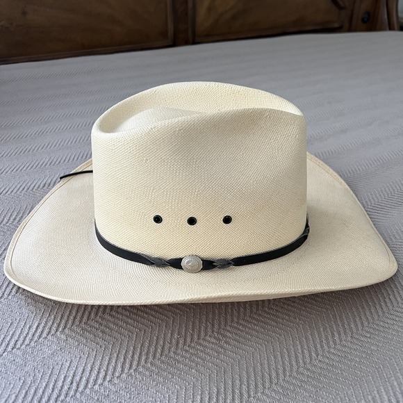 Vintage Bailey Cowboy Hat Western 7 5/8 61 Shantung Panama Straw U-Rollit USA - Picture 3 of 16